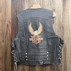 Harley Davidson Leather Vest Mens Size 46