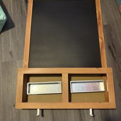 Hanging chalkboard message center with hooks
