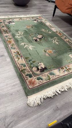 Vintage Plush Green Panda Rug