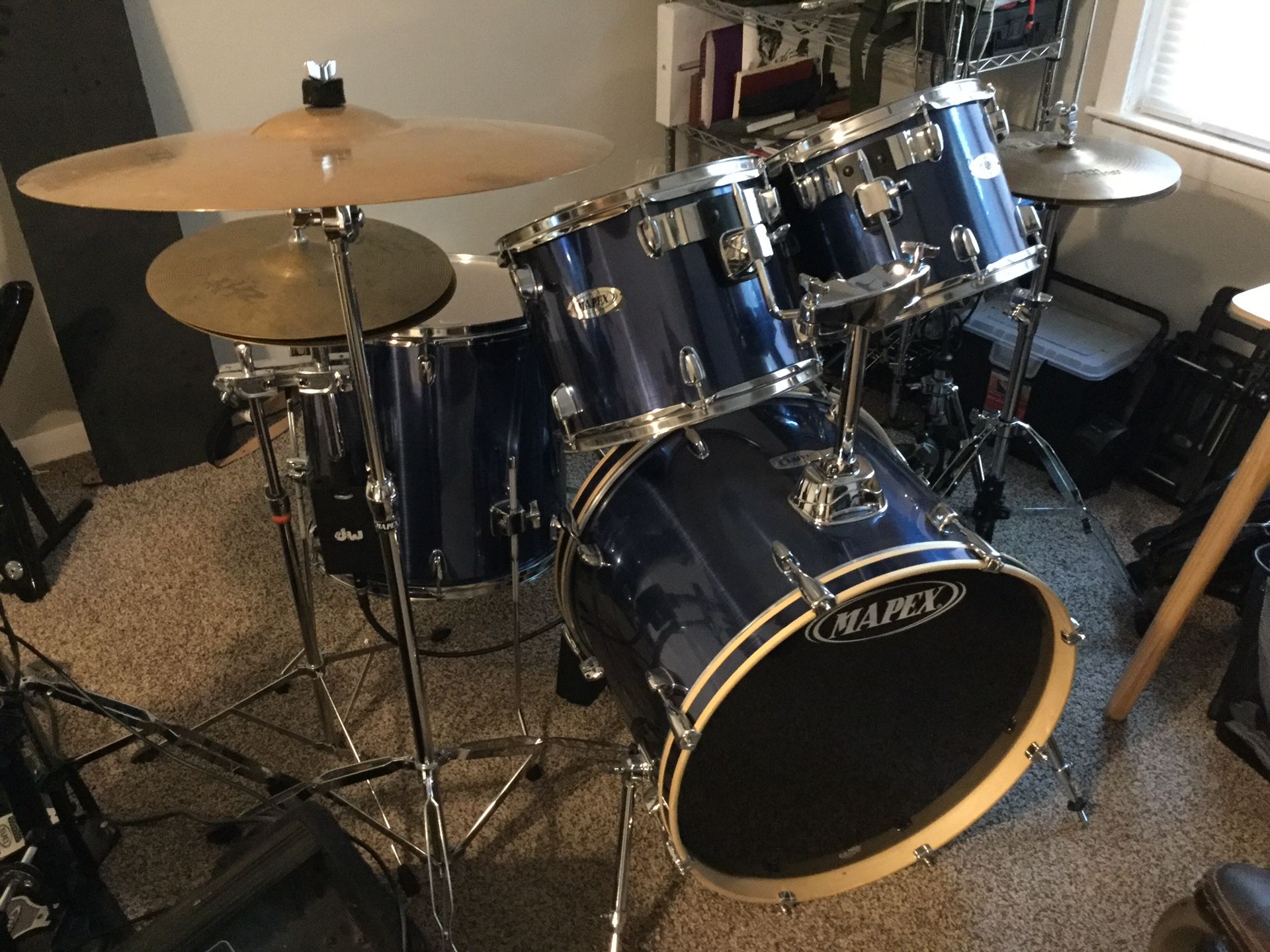 Mapex full drum set with extras includes cymbals double bass pedals remotes hi hat and regular hi hat