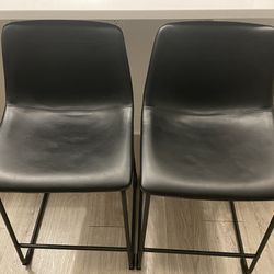 Modern Upholstered Black Faux Leather Counter Stools (set of 2)