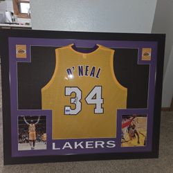 Los Angeles Lakers Shaquille O'Neal Autographed And Framed Jersey 35x 43 JSA 