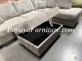 NEW Light Grey Fabric Sectional Sofa and Chaise Lounge Set and FREE STORAGE OTTOMAN Seccional Modern Ashley style BIG Couch SALE Clearance Closeout DE