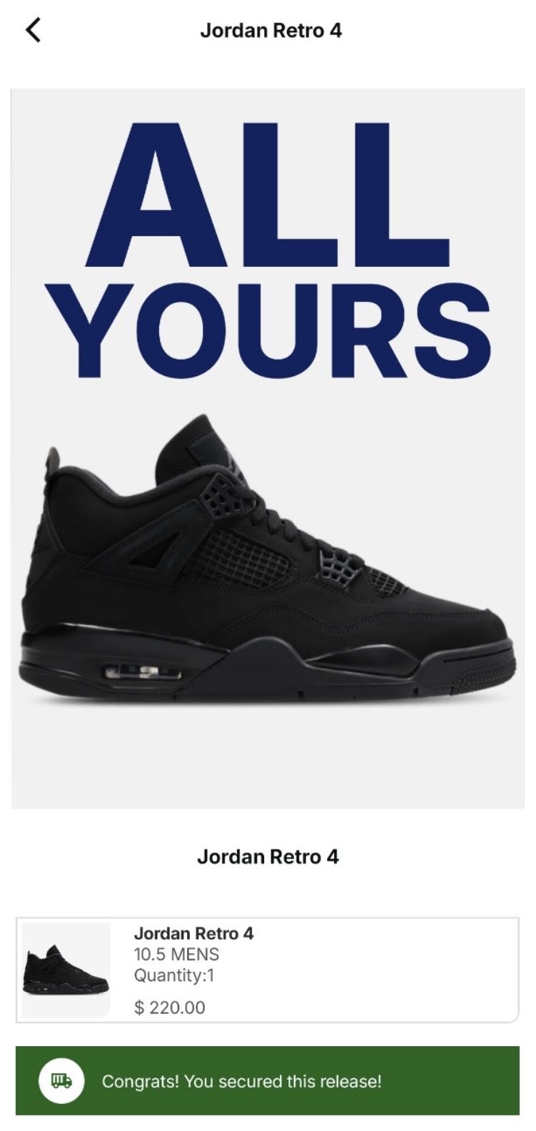 Jordan 4 Black Cat Size 10.5