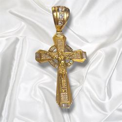 14k Yellow Gold Large Cubic Zirconia Cross Pendant 8.3g