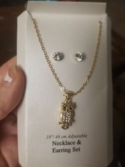 Owl necklace and earrings