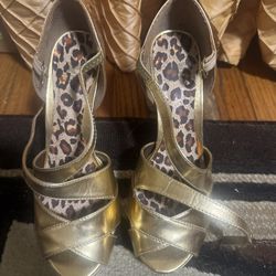 Gold High Heel Evening Shoes Size 7 1/2
