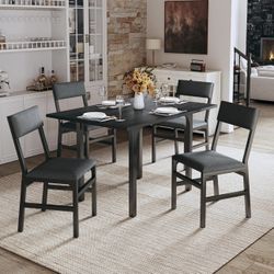 Dining Table Set for 4, Extendable Kitchen Table Cushion Chairs Set of 4, Rectangle Dining Table with Metal Frame & MDF Board, Folding for Small Apart