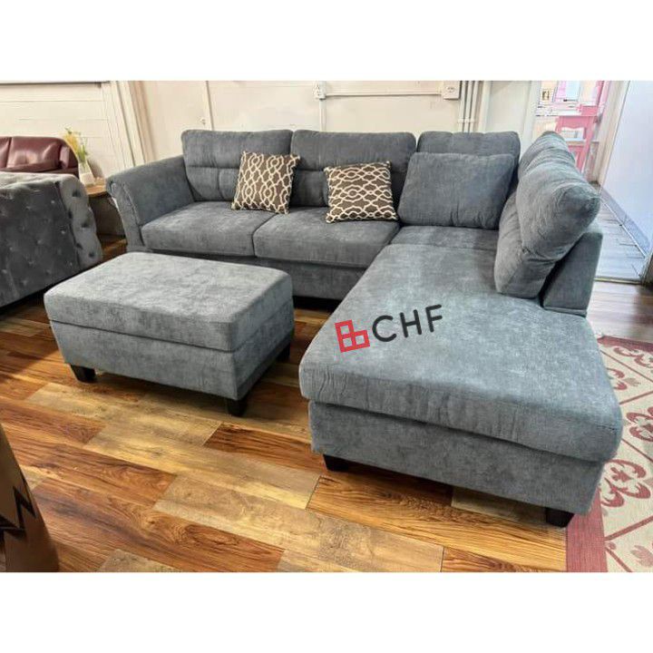 Fabric sectional sofa with storage ottoman 