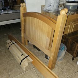 Solid Wood Bed Frame With Side Rack Size Twin In Good Condition 