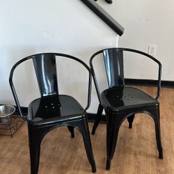 Set Of 2 Black Metal Dining Chairs 