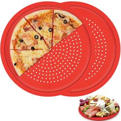 LYNG Pizza Pans 16 Inch 2 Pack Silicone Round Pizza Pan With Holes,Nonstick Pizza Tray, Dishwasher Safe, Suitable For Home Kitchen Dark Baking Red