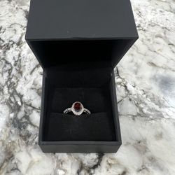 Oval-Cut Garnet & White Sapphire Ring Silver Kay Jeweler’s 