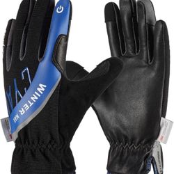 COOLJOB Leather Gloves Waterproof Winter Max Touch Screen 3M Thinsulate Medium