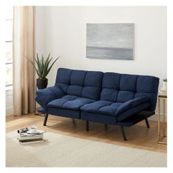 Mainstays Memory Foam Futon, Blue Faux Suede