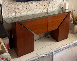 Modern Cherry Wood TV Console with Glass Top