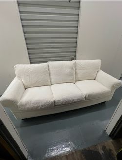 Fur White / Cream Boho Minimalist Sofa Couch 87” Long