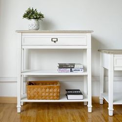 Wood Console Table for Entryway with Drawer and Storage Shelf Entryway Table Living Room, White