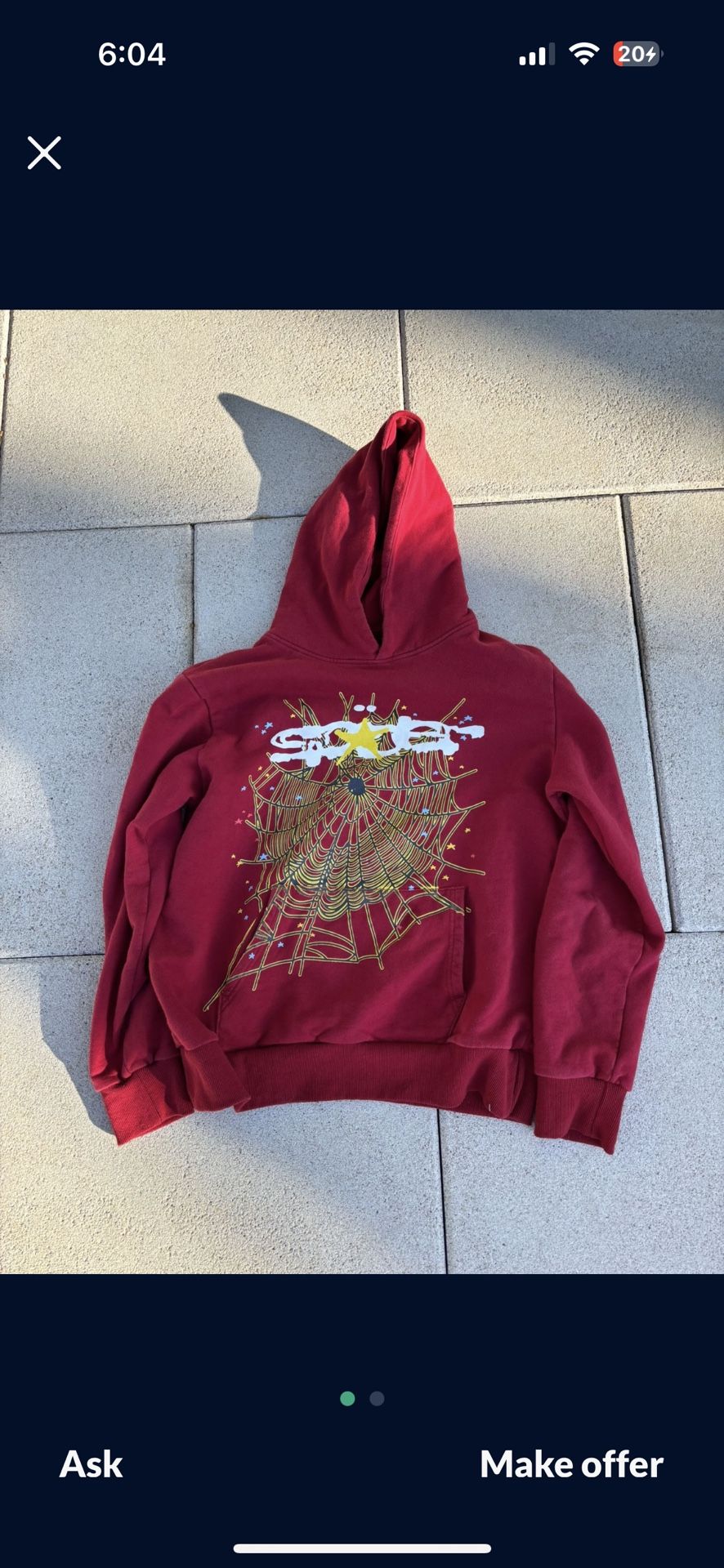 Burgundy and yellow Sp5der Worldwide hoodie