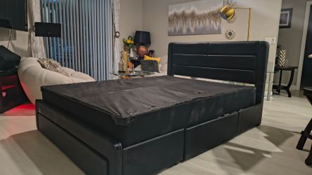 Queen size faux leather bed frame