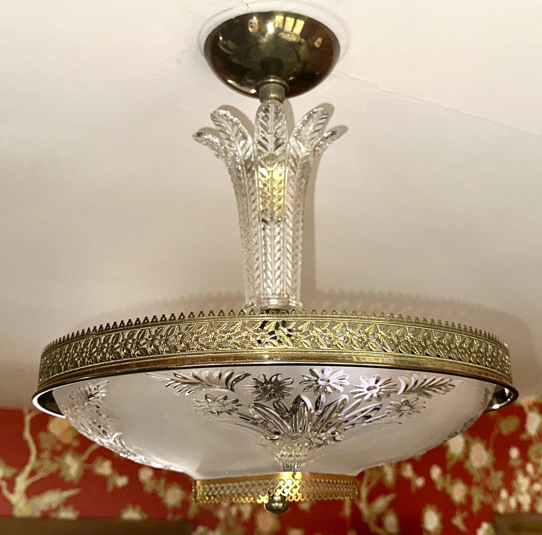 Art Decoe Semi Flush Frosted Glass Chandelier With Brass Trim