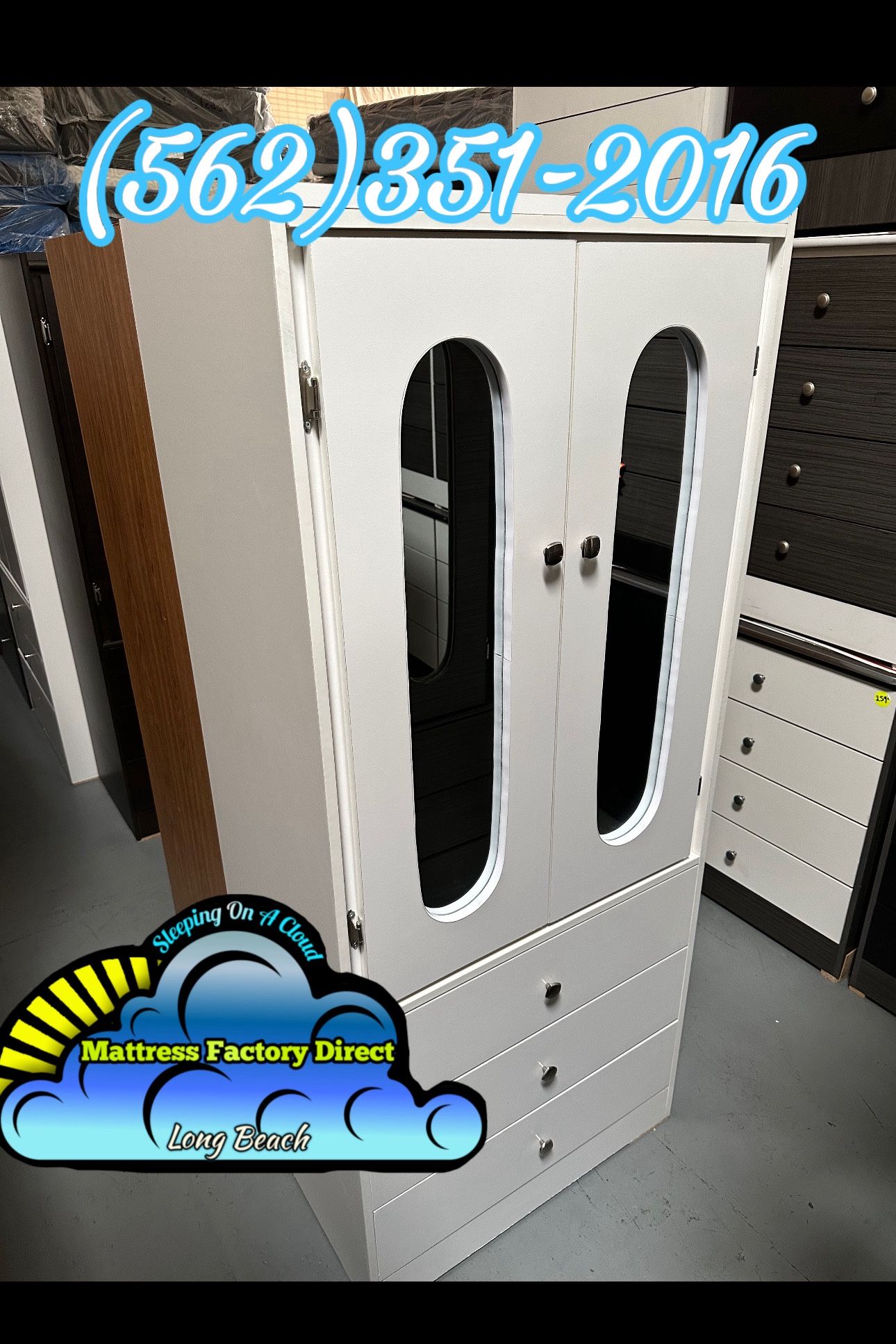 White Tall Closet With Mirror New Wardrobe Armoire 