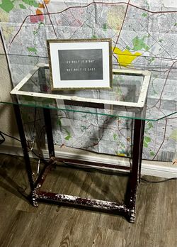 Lawn/ Garden Decor: Vintage Industrial-style wrought iron plant stand / fish tank stand / side table W decorative scrollwork & a distressed finish w O
