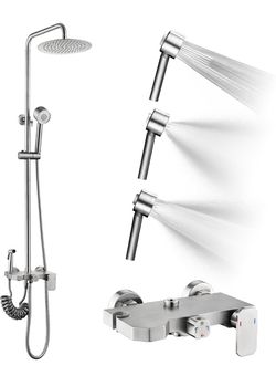 Outdoor Brushed Nickel Rain Shower System with Handheld