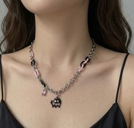 Sweet & Cool Black Cat Double Pendant Necklace | Titanium Steel & Acrylic Patchwork