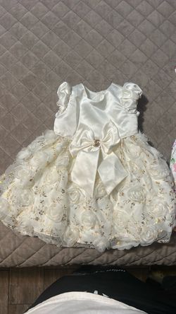 Girls Ivory Satin Floral Party Dress