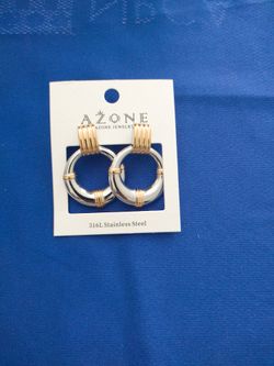 Brand new geometric dangle drop earring vintage metal French styles two tone multi layer round
