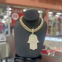 Large Khamsa Pendant with cuban Link Chain available 