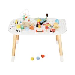 Baby Activity Cubes for Kids,Toddler Activity Cubes&Activity Center Table with Wooden Bead Mazes，Mini Toy Car,Gears&Blocks|Wooden Desk Play Table as M