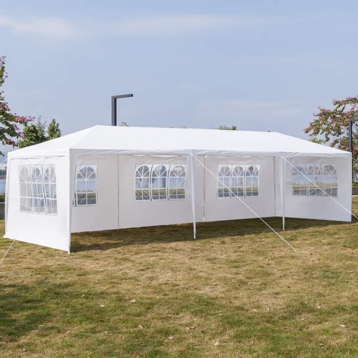 10 x 30 Ft Steel Party Tent Canopy White Outdoor Wedding Events Side Walls Weather Resistant