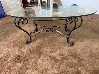 Oval Glass Top Wrought Iron Coffee Table