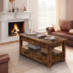 Lift Top Coffee Table with 2 Drawers Rustic Brown