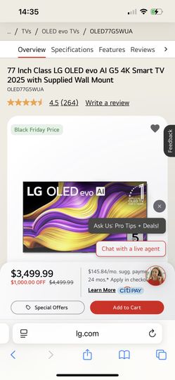 77 Inch Class LG OLED evo AI G5 4K Smart TV