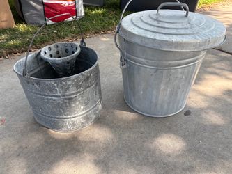 Galvanized Metal Mop Bucket and Trash Can