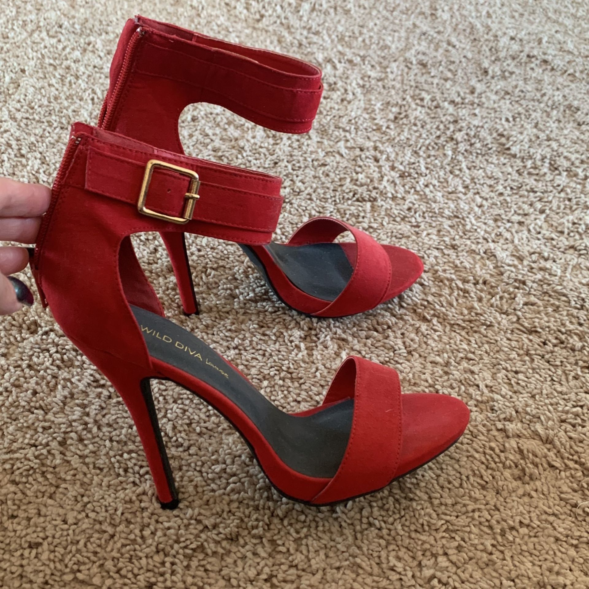Red ankle strap heels