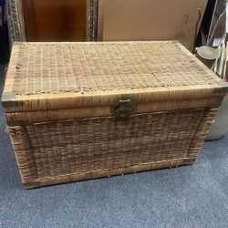 Vintage Rattan Wicker Trunk Chest Coffee Table 
