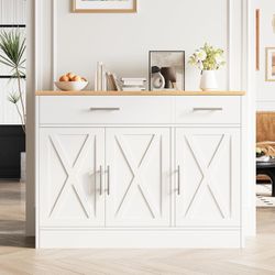 New Buffet Sideboard with Storage, 43 Inch Coffee Bar Cabinet, Modern Farmhouse Storage Cabinet with Adjustable Shelf, Organizers and Storage Table  N