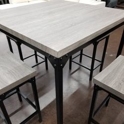 Gray Square Counter Height Table With 4 Stools 