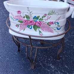 Vintage Floral Porcelain Planter 