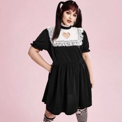 New Kawaii Contrast Lace Heart Cut Out Black White Dress - Plus Size 2XL (16)