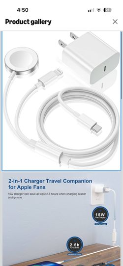 Apple Watch Charger,Upgraded 2-in-1 USB C Fast iPhone Watch [Apple MFi Certified] 6FT Magnetic Charging Cable with 15W Wall Charger Block
