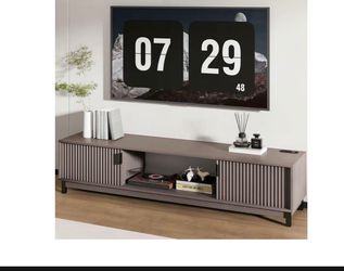 58" TV Stand with Power Outlet for Up to 65" TVs - Mid Century Modern Console with Storage Cabinets and Open Shelves for Living Room (Built )