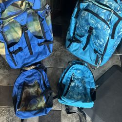 REI Matching Rolling Luggage With Kids Backpacks Set
