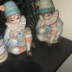 vintage hand-painted ceramic Pierrot clown figurine