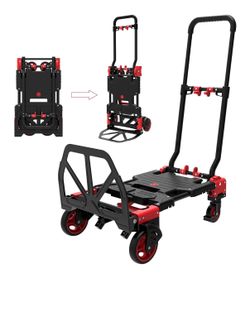 2-in-1 Foldable Hand Truck Dolly,330LB Heavy Duty Carrying Convertible Dolly Cart with 4 Rubber Wheels and Retractable Handle,Portable Dolly for Lugga