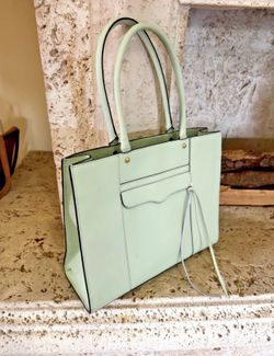 Pre owned,  Rebecca Minkoff mint green large Saffiano leather tote